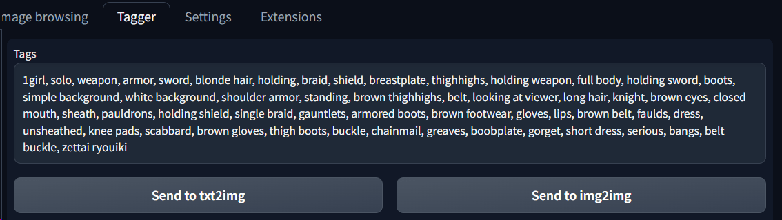 Taggerで生成されたプロンプト