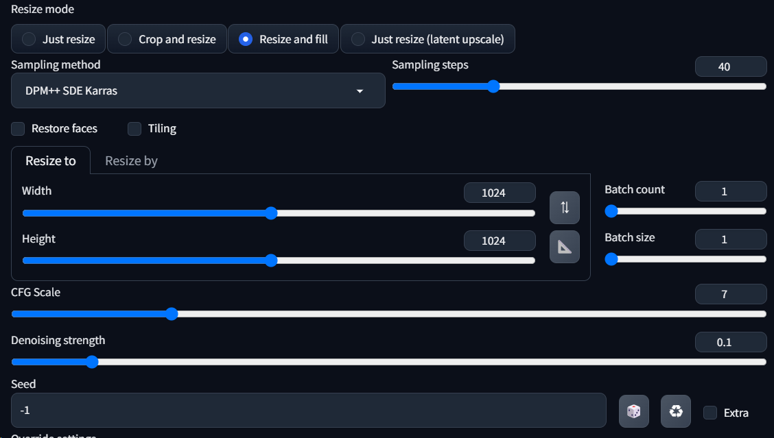 img2imgの設定画面