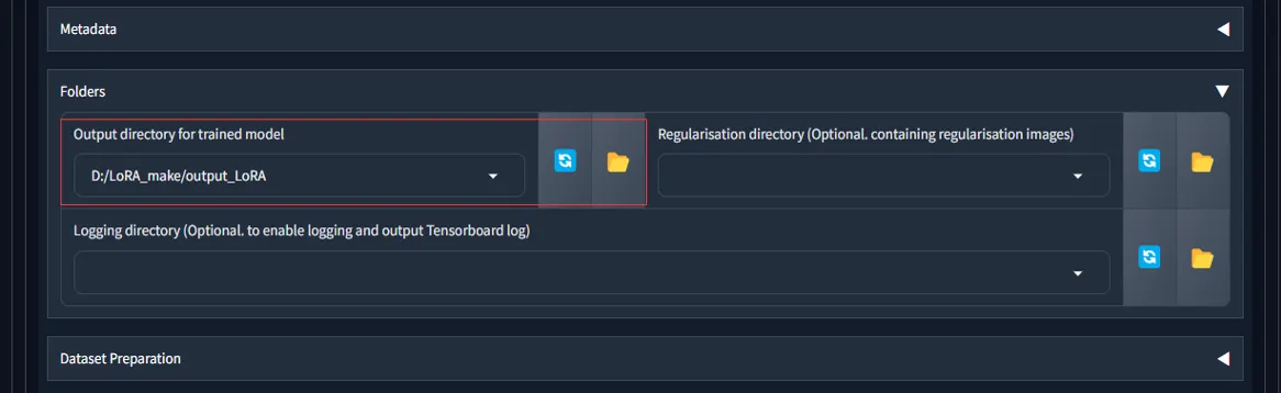 Foldersの設定画面